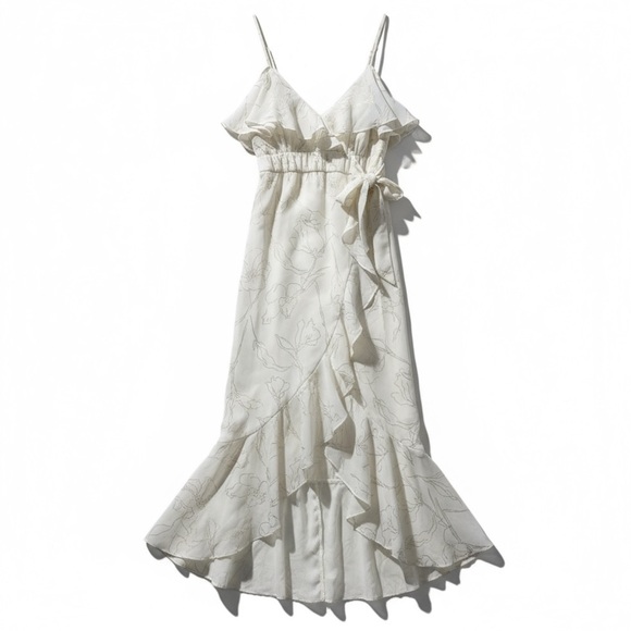 Maeve Dresses & Skirts - Maeve Anthropologie Ivory Gold Ruffle Maxi Dress Wedding Guest Formal Gown M